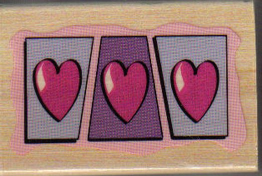 Three red hearts in background W/M rubber stamp